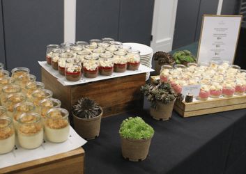 Colourful and elegant presentation of desserts.