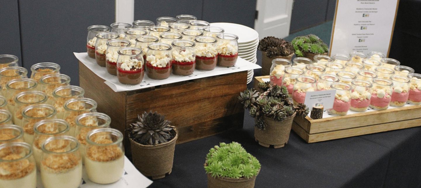 Colourful and elegant presentation of desserts.