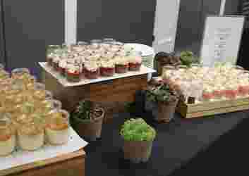 Colourful and elegant presentation of desserts.