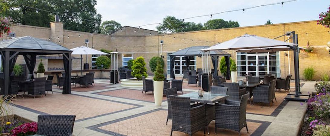 Outdoor seating at Eastwood Hall
