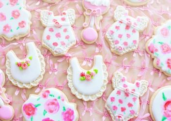 baby shower cookies with pink icing