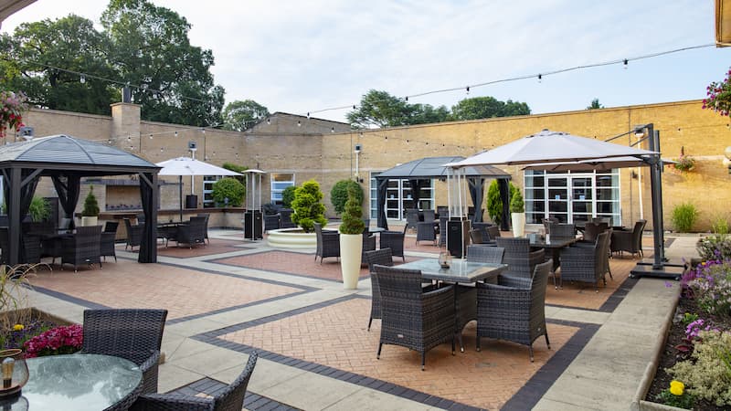 Outdoor seating at Eastwood Hall