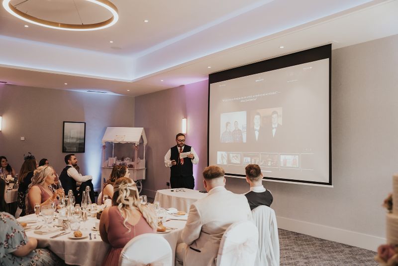 Wedding reception venue in Nottingham, speeches with projector screen